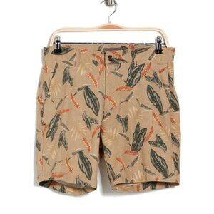 Slate & Stone Mens Tan Green Tropical Leaf Print Cotton Chino Shorts Sz 36 New